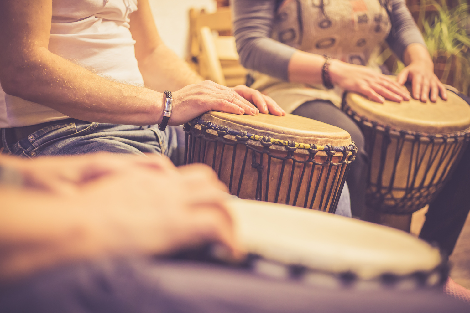 Close up of Hands on African Drums, Drumming for a Music